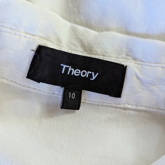 Theory Textured Linen Ranay Cut Out | White Shirt Minimalist Romper Sz 10 - Picture 7 of 11